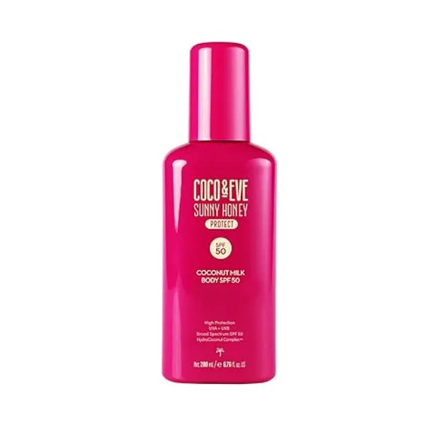 Coco & Eve Coconut Milk Body Sunscreen SPF 50 Broad Spectrum UVA/UVB Sun Protection, Hydrating Daily Water Based Lotion, Lightweight, Non Greasy, Dermatologically Tested, 6.76 Fl Oz
