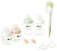 Tommee Tippee Closer to Nature Newborn Baby Bottle Starter Set | Breast-Like Nipple, Anti-Colic Wide Neck Bottles with Slow and Medium Flow Nipples- 9 Piece Set