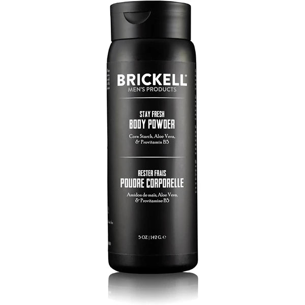 Brickell Men's Products Stay Fresh Body Powder for Men, Natural and Organic Talc-Free, Absorbs Sweat, Keeps Skin Dry, Scented, 5 oz