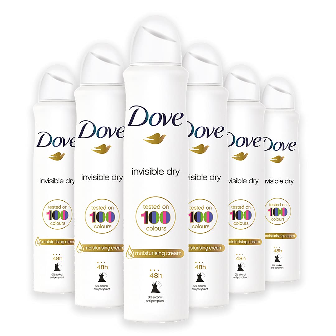 Dove Invisible Dry Compressed Strong Antiperspirant Aerosol Spray, Anti-Sweat Deodorant For Men And Women For A Cool, Fresh And Clean Fragrance 48 Hour Protection, Bulk Pack (6 x 250ml)
