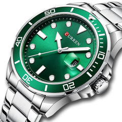 CURREN Analogue Window with Dating Geometric Detail Men's Wrist Watch, Green
