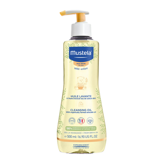 Mustela Baby Cleansing Oil - Baby Oil with Natural Avocado, Cold Cream, Beeswax, and Shea Butter - 500ml