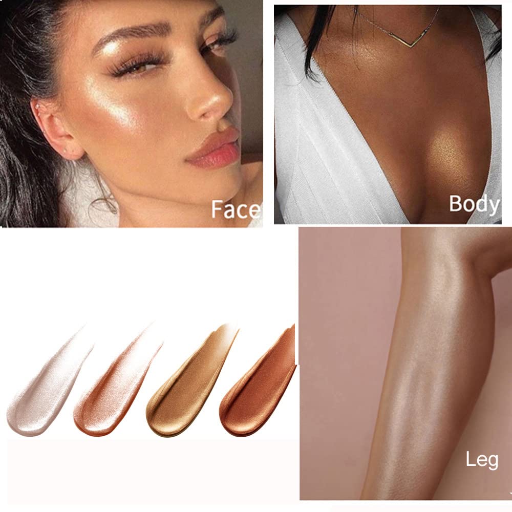 2 Pack Body Luminizer, High Gloss Waterproof Body Luminizer Glitter Face Shimmer Moisturizer Lotion Tan Cream Foundation Makeup Bronzer (106 Moonlight White)