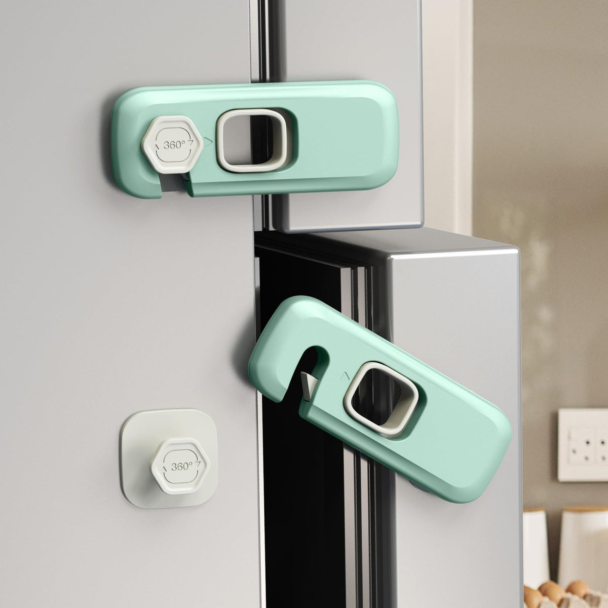 QYESWHSR 5 Pack Child Proof Refrigerator Lock, Fridge, Cabinets, Freezer Door Lock Apply to Max 1"(25mm) Sealing Strip for Toddlers and Kids, No Tools Need or Drill - Green Updated
