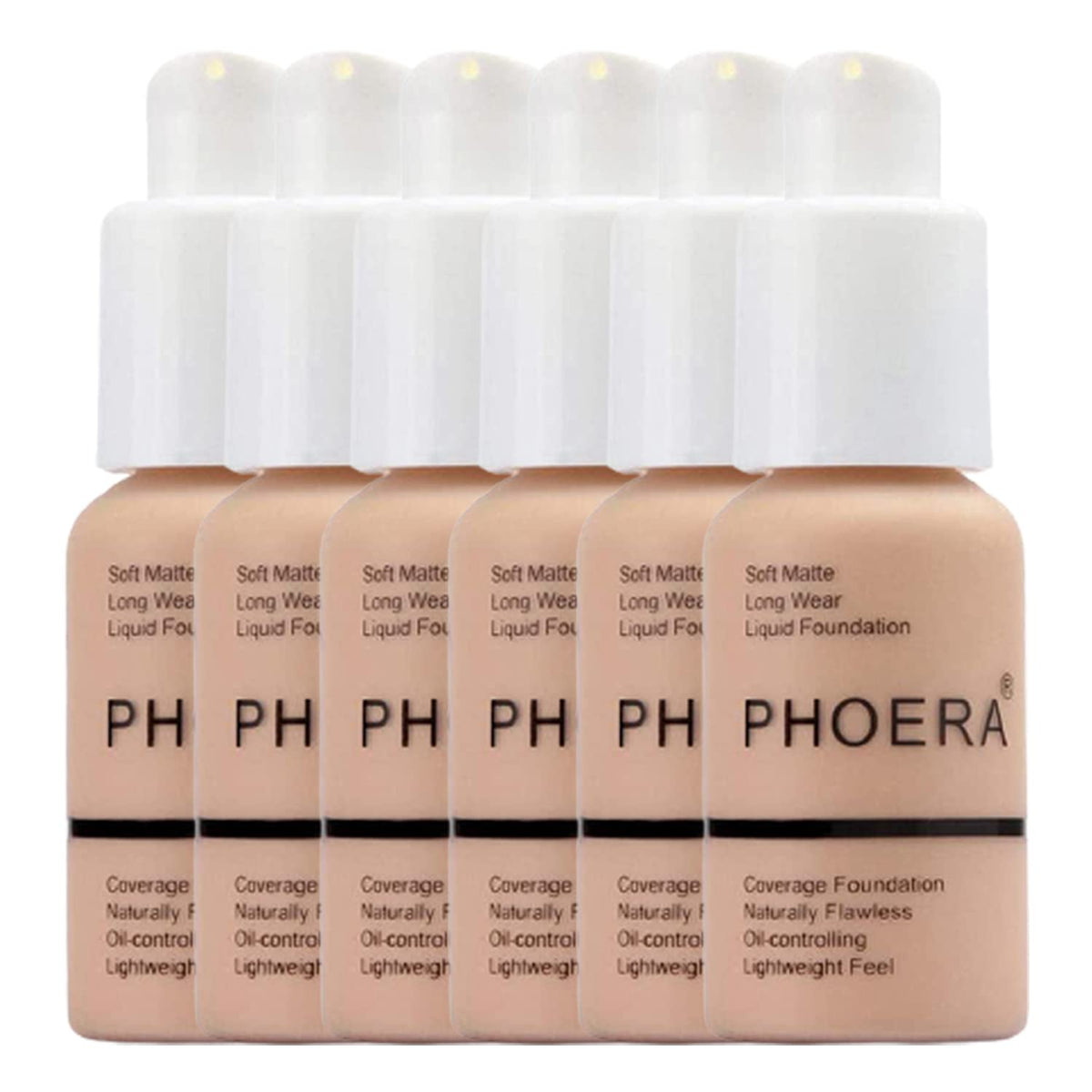 Glamza Phoera Foundation Full Coverage Makeup Set - 24hr Long Lasting Oil Control - Soft Smooth Matte Flawless Concealer Cream - Inc x6 30ml Foundation & Silicone Blender Sponge (103 Warm Peach)