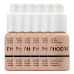 Glamza Phoera Foundation Full Coverage Makeup Set - 24hr Long Lasting Oil Control - Soft Smooth Matte Flawless Concealer Cream - Inc x6 30ml Foundation & Silicone Blender Sponge (103 Warm Peach)