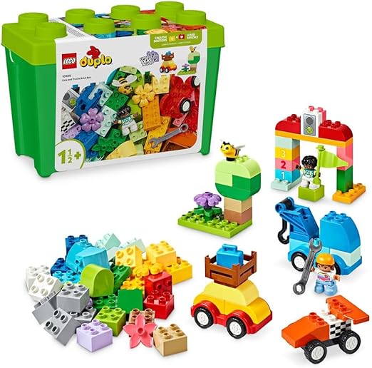 LEGO DUPLO Classic Cars and Trucks Brick Box Toddler Learning Toys, Features a Race Car and Truck Toy for 18 Month old boys & Girls, Creative Vehicle Set to Develop Fine Motor Skills 10439