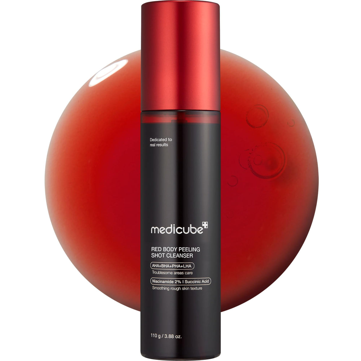 medicube Red Body Peeling Shot, Strawberry Skin Body Spray Cleanser, AHA + BHA + Succinic Acid, Exfoliating, 3.88 oz.
