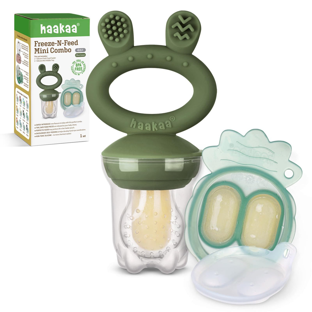 Haakaa Baby Food Feeder & Freezer Tray, Breastmilk Popsicle Molds & BPA-Free Silicone Feeder for Infant Self Feeding, 4 Month+