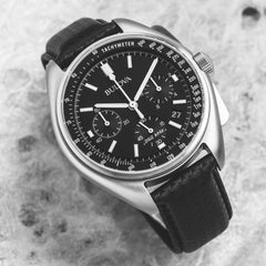 Bulova Men's Archive Series Lunar Pilot 6-Hand Chronograph High Performance Quartz Stainless Steel and Black Nylon Strap Watch Set, Sapphire Crystal Style: 96B251 - Black