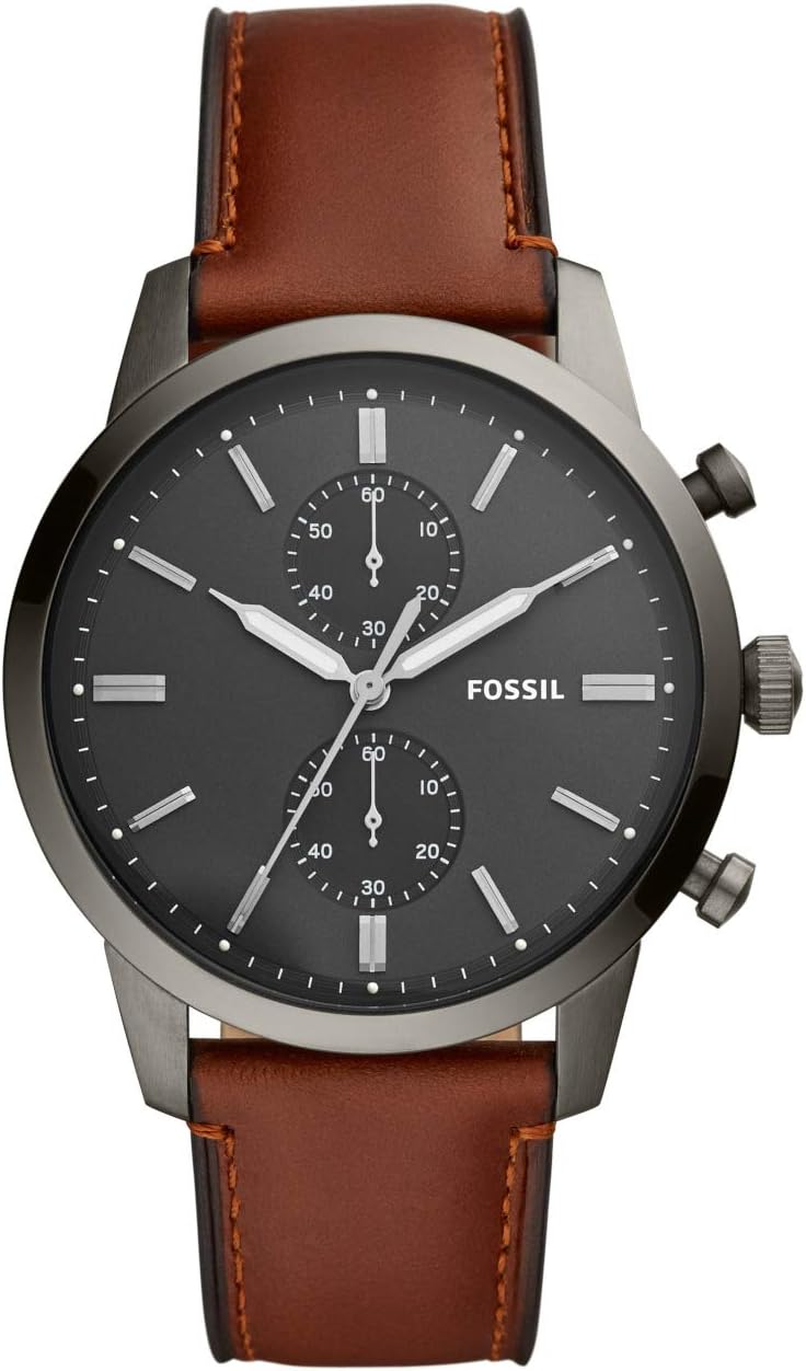 Fossil Watch for Men Townsman, Quartz Chronograph Movement, 44 mm Smoke Stainless Steel Case with a Leather Strap, FS5522