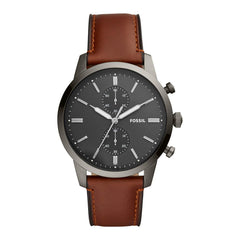 Fossil Watch for Men Townsman, Quartz Chronograph Movement, 44 mm Smoke Stainless Steel Case with a Leather Strap, FS5522