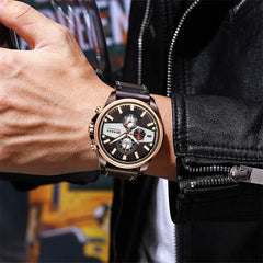 CURREN 8394 Casual Sport Watches for Men Top Brand Luxury Military Leather Wrist Watch Man Clock Fashion Chronograph Wristwatch - BLACK
