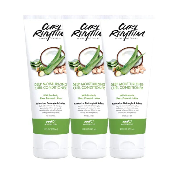Curl Rhythm Deep Moisturizing Curl Conditioner for Curly Hair - Detangle, Soften & Frizz Free Shine with Shea Butter, Coconut & Aloe For Wavy, Kinky Coily Hair - Sulfate Free - 10 Fl Oz (3 Pack)