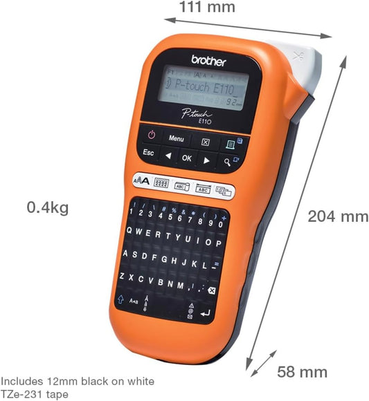 Brother PT-E110 Industrial Labelling Device for 3.5 to 12mm TZe Tape Labelling Cables and Connectors