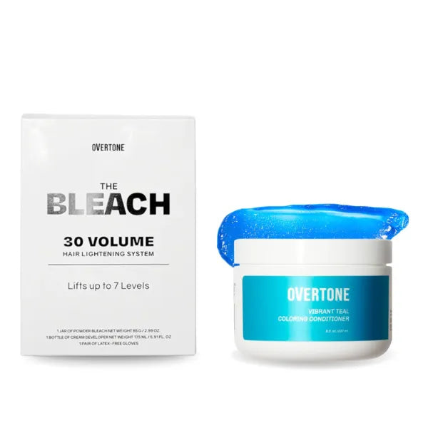 Overtone Color Depositing Semi-Permanent Hair Dye Conditioner - 8 oz For Natural & Color-Treated Hair, The Bleach 30 Volume Hair Lightening Kit - Professional-Grade Included - Extreme Teal