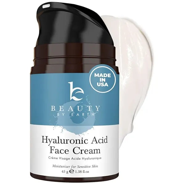 Beauty by Earth Hyaluronic Acid Moisturizer for Face USA Made with Organic Ingredients Hydrating Anti Aging Face Moisturizer for Dry Skin with Glycerin & Vitamin E, Unscented Anti Wrinkle Cream