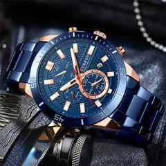 CURREN 8417 Men's Wristwatch Chronograph Waterproof Brand Luxury Sports Military (BLUE)