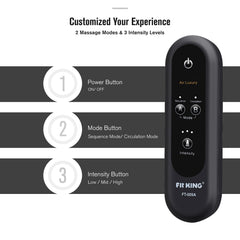 FIT KING Leg Air Massager for Circulation and Relaxation Foot and Calf Massage to Relieve Pain, Swelling, Edema with Handheld Controller 3 Intensities 2 Modes (with 2 Extensions) - FSA HSA Eligible  Dark Gray