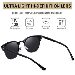 KANASTAL Polarized Horn Rimmed Sunglasses for Men and Women, Classic Half Frame Sun Glasses, Semi Rimless Shades for Womens 100% UV400 Protection Driving