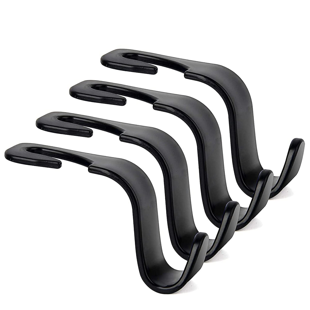 Sulfar Universal Vehicle Car Backseat Headrest Hanger Storage Organizer, Black Car Back Seat Headrest Hooks, Car Seat Accessory For Handbags, Purses, Coats, And Grocery Bags, Bottle Holder 4-Pack