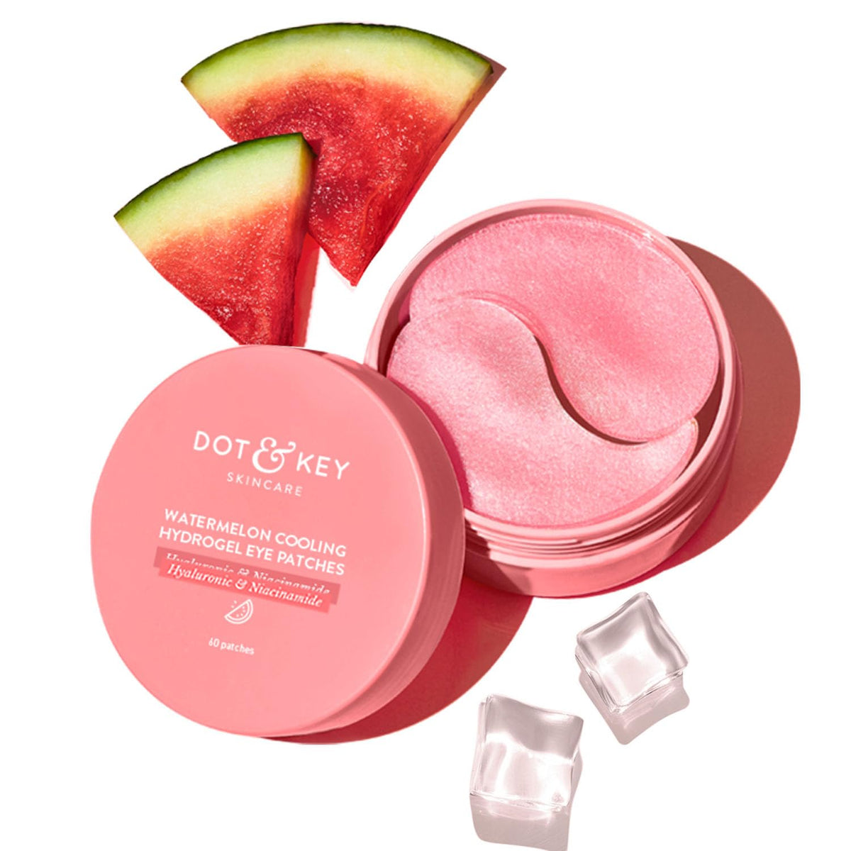 Dot & Key Watermelon Cooling Hydrogel Eye Patches | With Hyaluronic & Niacinamide | Under Eye Patches For Dark Circles & Puffiness Reduction | Instantly Hydrates, Cools & De-Puffs | 60 Patches, Pink