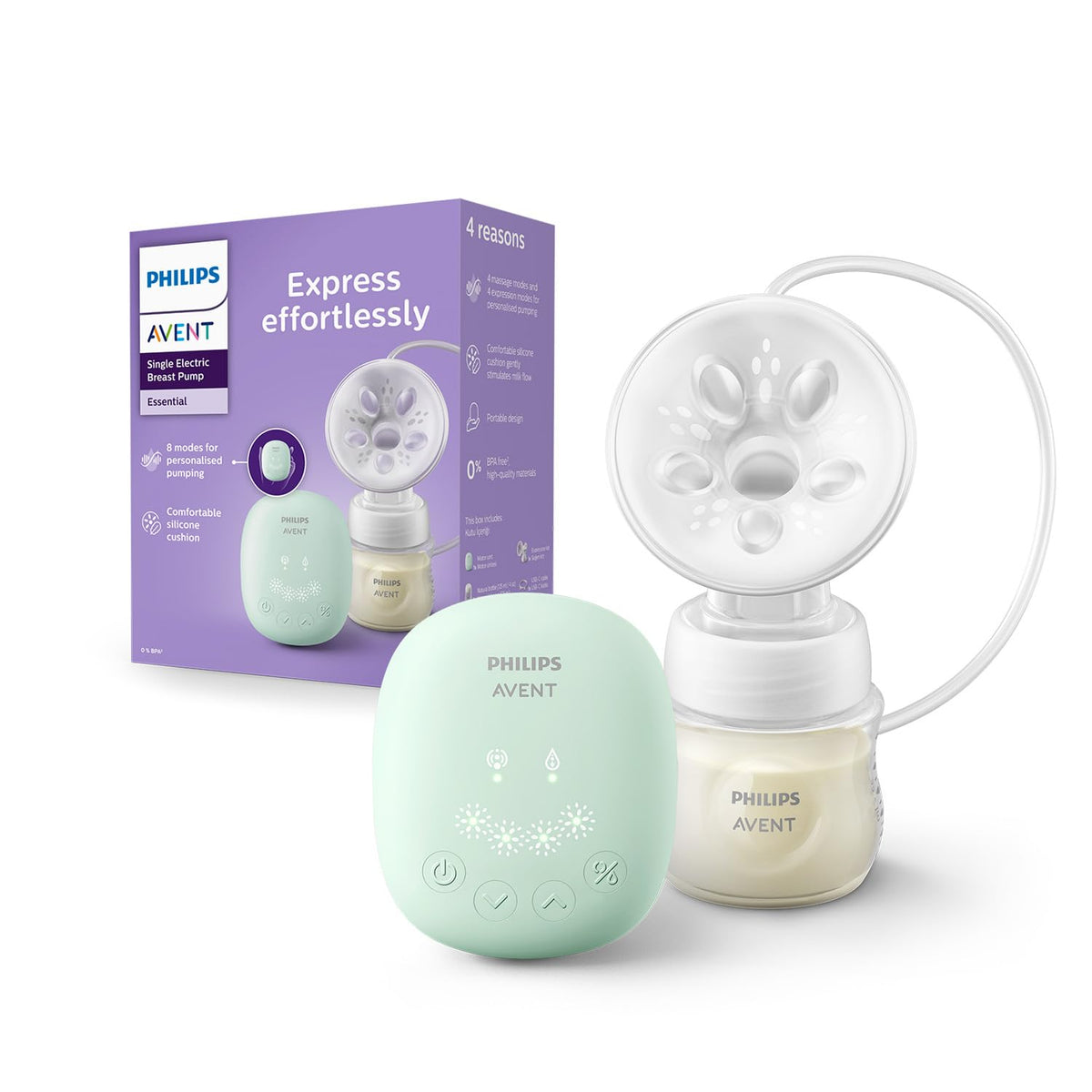 AVENT Philips Single Electric Breast Pump SCF323/11 | Soft Adaptable Cushion | Gently stimulates Milk Flow | 4 Massage Modes | Memory Function Remembers Last Setting | USB Charging | Portable Design