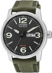 Citizen Men's Analogue Eco-Drive Watch with Nylon Strap BM8470-11EE, Black/Green, Strap