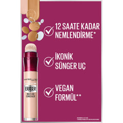 Maybelline New York Instant Anti Age Eraser Eye Concealer, Dark Circles and Blemish Concealer with Sponge, Multi-use, Ultra Blendable Formula - 02 Nude