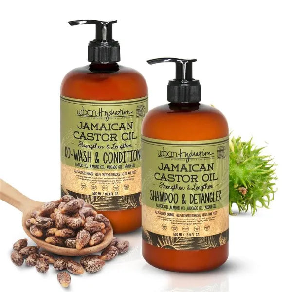 Urban Hydration Jamaican Castor Oil Hair Care Bundle, Shampoo and Detangler 16.9 fl oz, Co-Wash and Conditioner 16.9 fl oz, Sulfate-Free, Hydrating and Repairing, For All Hair Types