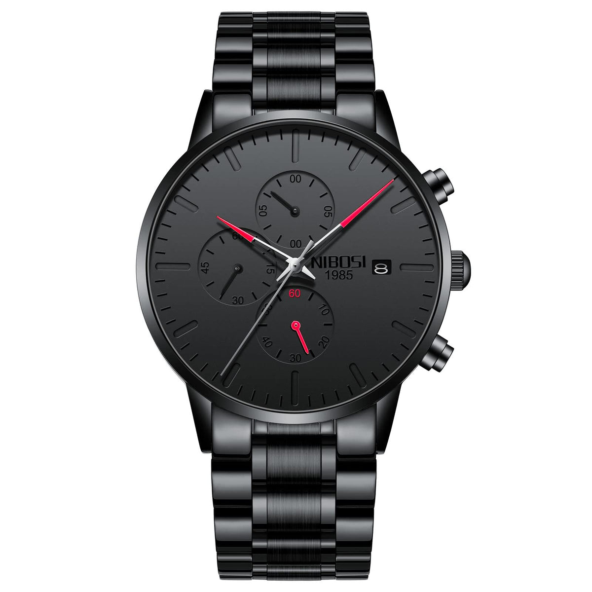 NIBOSI Men's Watches Analog Minimalist Black/Red Dial Watches for Men Business Chronograph Military Casual Wrist Watches Stainless Steel Strap Date
