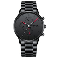 NIBOSI Men's Watches Analog Minimalist Black/Red Dial Watches for Men Business Chronograph Military Casual Wrist Watches Stainless Steel Strap Date