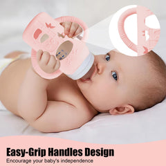 Tazweeq Silicone Sleeves for Natural Glass Baby Bottles, Baby Bottle Holder with Easy Grip Handles, Baby Feeding Handle Easy Carry Handle, Universal Fits for Infant Feeding Support (Pink)