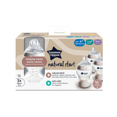 Tommee Tippee Baby Bottles, Natural Start Anti-Colic Baby Bottle with Slow Flow Breast-Like Teat, 260ml, 0m+, Self-Sterilising, Baby Feeding Essentials, Pack of 3