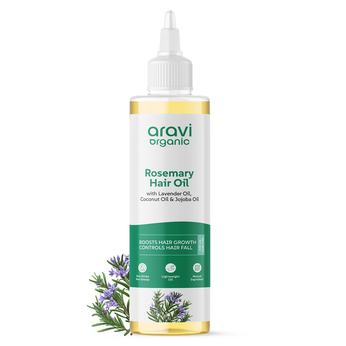 Aravi Organic Rosemary Lavender Hair Oil For Healthy Hair, Scalp, Roots - 100% Pure & Natural - For Hair Growth & Hair Fall Control - 200 ml