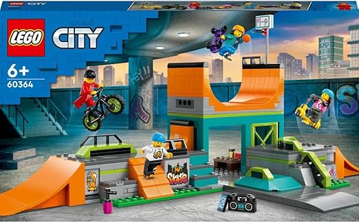 LEGO 60364 City Street Skate Park Set, Toy For Kids Aged 6 Plus Years Old with BMX Bike, Skateboard, Scooter, In-Line Skates and 4 Skater Minifigures to Perform Stunts, 2023 Set