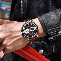 CURREN 8394 Casual Sport Watches for Men Top Brand Luxury Military Leather Wrist Watch Man Clock Fashion Chronograph Wristwatch - Red
