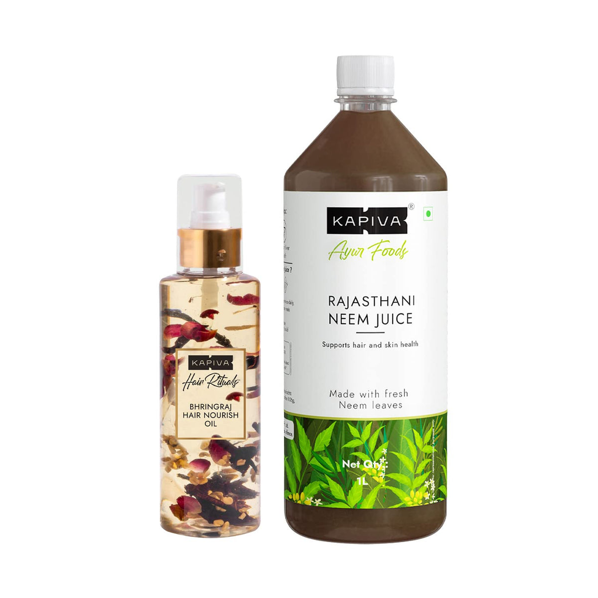 Kapiva Neem Juice 1 ltr + Kapiva Bhringraj Hair Nourish Oil - 200 ml
