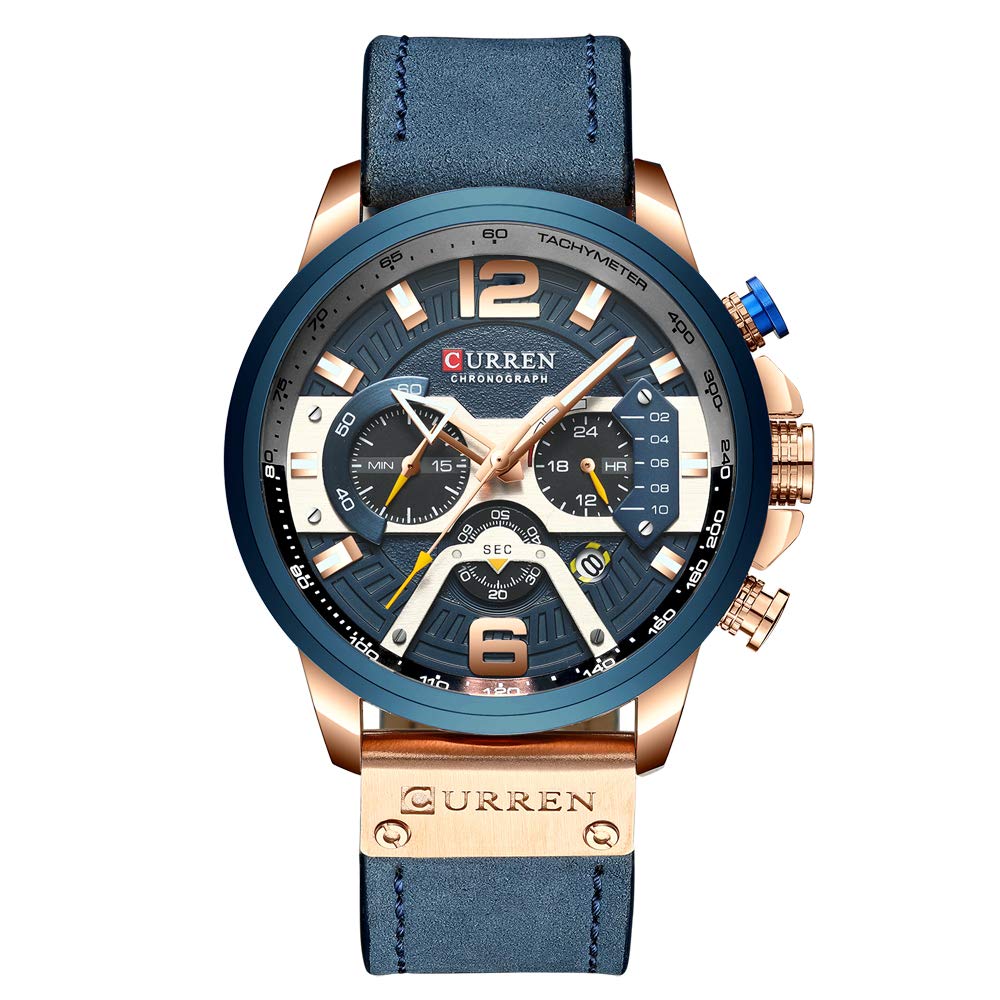 CURREN Herren-Armbanduhr, Quarz, analog, Kalender, Armbanduhr fr Herren, modische wasserdichte Armbanduhr mit Lederband - multi