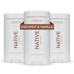 Native Deodorant | Natural Deodorant for Women and Men, Aluminum Free with Baking Soda, Probiotics, Coconut Oil and Shea Butter | Coconut & Vanilla - Pack of 3