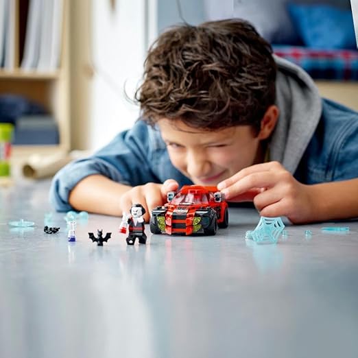 LEGO 76244 Marvel Miles Morales vs. Morbius, Spider-Man Building Toy for Boys and Girls with Race Car and Minifigures, Adventures in the Spiderverse Set