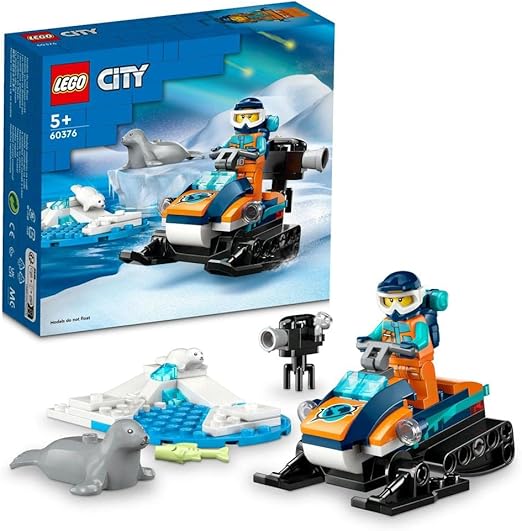 LEGO 60376 City Arctic Explorer Snowmobile Toy for Kids 5+ Year Old, Vehicle Construction Set with Seal Figures and Explorer Minifigure, Small Gift Idea