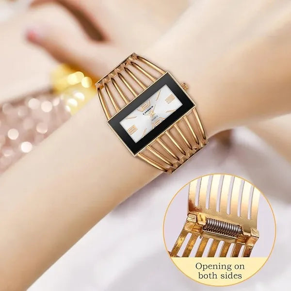 Ladies Watch, Bangle Ladies Watch Women Quartz Watch Ladies Wrist Watches with Rectangular Dial Elegant Wrist Watch Luxury Classic Skeleton Strap Quartz Ladies Watch Nice Gift for Women