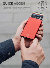 Pop Up Wallet, Slim Minimalist Credit Card Holder For Men and Women RFID Blocking Mini Metal Case - red
