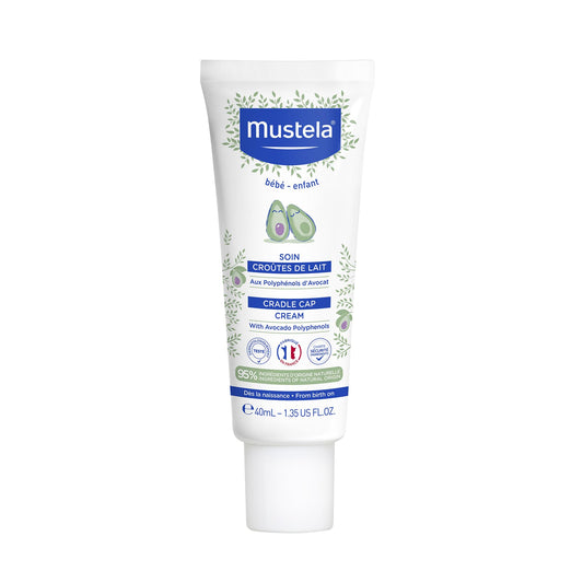 Mustela Baby Cradle Cap Cream - Newborn safe - with Natural Avocado - Paraben Free & Fragrance Free - 40ml