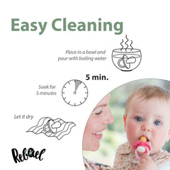 Rebael Duo Baby Pacifier 6-18 Months - Comforting Natural Rubber Round Pacifier, Safe and Easy to Sterilise Baby Soothers - 1 Pack Newborn Essentials | Sangria