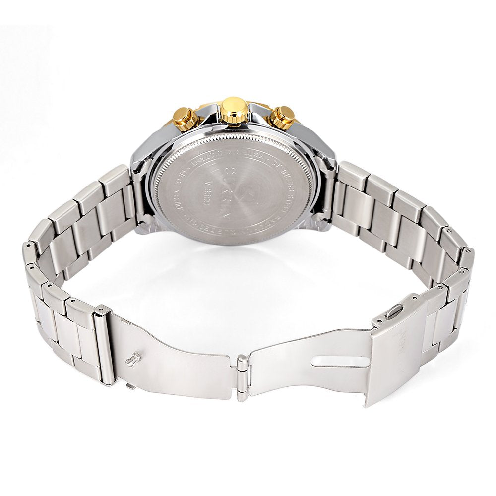 Curren Analog Watch Stainless Steel Band Waterproof Wristwatch with Date Display, 8309 - Black, Gold