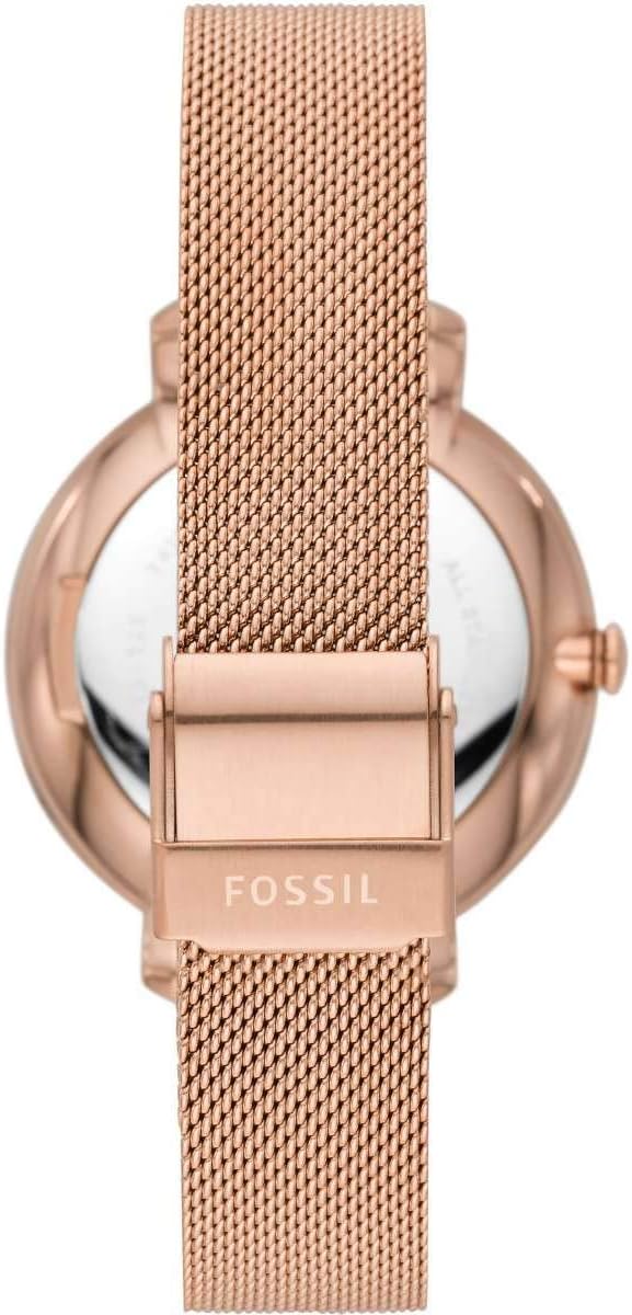 Fossil Women's Jacqueline Stainless Steel Dress Quartz Watch One Size Rose Gold Glitz Mesh