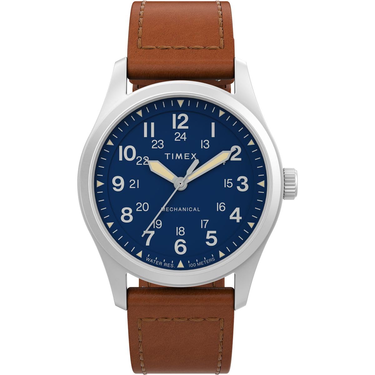 Timex Men's Analogue Mechanical Hand Wind Watch with Leder Strap TW2V00700, Brown, Strap