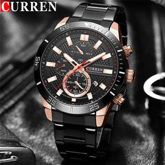 CURREN 8417 Men's Wristwatch Chronograph Waterproof Brand Luxury Sports Military (BLACK)